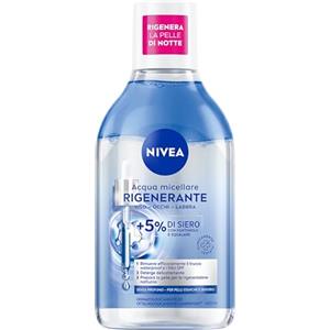 NIVEA Acqua Micellare Rigenerante 400 ml, Struccante viso e occhi con 5% siero + Aminoacid Complex, Detergente viso, occhi e labbra senza risciacquo per pelli stanche e sensibili