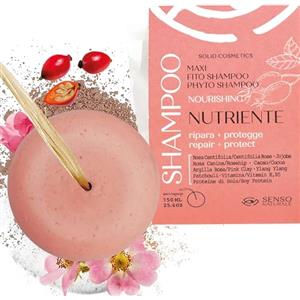 Senso Naturale Shampoo Solido Nutriente Capelli Secchi e Danneggiati Riparatore Doppie Punte con Rosa Canina, Argilla Rosa, Ylang Ylang | 100% Ecologico e Vegano | PH 4.5-5.5 (1)