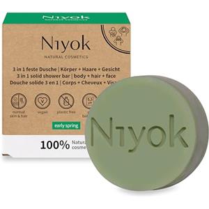 Niyok 3-in-1 Doccia Solida "Early Spring" (80g) - Per corpo, capelli e viso - Gel doccia, shampoo e detergente per il viso in uno - Bio cosmetici naturali - Senza plastica e vegan
