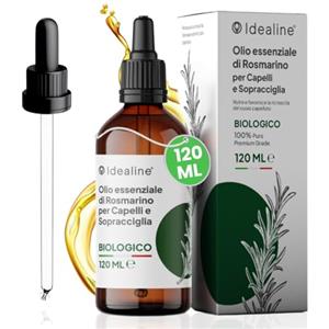 Idealine Olio di Rosmarino per Capelli, Sopracciglia e Ciglia 120ml, 100% Naturale, con Jojoba e Cocco, per Crescita e Nutrimento Cuoio Capelluto, Biologico, Olio per Capelli Made in Italy