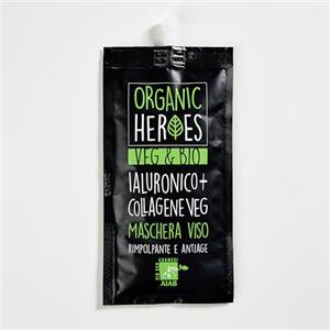 Organic Heroes | Maschera Viso Antiage con Acido Ialuronico e Collagene Vegetale, Trattamento Idratante, Rimpolpante e Rigenerante per Pelli Sensibili, Certificato Biologico, 30 ml