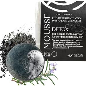 Senso Naturale Mousse Detergente Viso Solido per Pelle Grassa ed Acne, Sapone Struccante Delicato Detossinante e Purificante con Carbone Attivo, Argilla Bianca e Vitamina E, 100% Naturale e Biologico