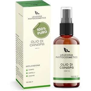 Leucosia Phytocosmetics Olio di Canapa Puro 100% Leucosia, Unguento Viso, Corpo, Capelli e Unghie, Antiossidante Idratante, Olio di Canapa per Dolori Articolari o per Pelle Secca