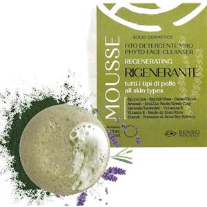 Senso Naturale Mousse Detergente Viso Solido Rigenerante per Pelle Normale e Mista, Sapone Struccante Delicato con Argilla Verde, Spirulina, Oli Essenziali e Vitamina E, 100% Naturale e Biologico