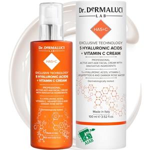 Dr. DERMALUCI LAB Crema Viso Idratante BIO 100ml | Antirughe, Elasticizzante e Illuminante | Con 5 Acidi Ialuronici, Vitamina C, Hexapeptide & Rosa Damascena | Naturale | Certificato AIAB, Nickel Tested, Made in Italy