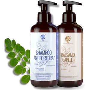 RedMoringa Kit Shampoo Antiforfora 250ml + Balsamo Rigenerante 200ml - Trattamento Cute con Shampoo per Dermatite Seborroica - Senza SLS Siliconi e Parabeni - Con Moringa, Ortica, Malva e Argan - RedMoringa