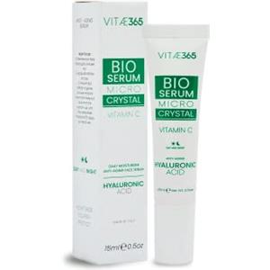 Vitae365 - Bio Siero Viso Acido Ialuronico - Tascabile 15ml - Made in Italy - Alta concentrazione - Antirughe Viso, Collo e Contorno occhi - Estratto bio di Echinacea - Vegano - Vitamina C ed E