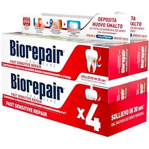 Biorepair, Dentifricio Fast Sensitive Repair, Protezione Denti Sensibili, Dona Sollievo dal Dolore in 30 Secondi, Senza Fluoro e Parabeni, 4x60ml