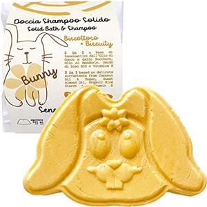 Senso Naturale Doccia Shampoo Solido per Bambini con Olio di Cocco, Olio di Mandorla, Amido di Riso Bio e Vitamina E, Idrata la Pelle e Districa i Capelli, Ideale per Uso Quotidiano, 100% Naturale
