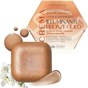Senso Naturale Olio Illuminante Corpo Solido Bronze Gold Crema Abbronzante Corpo con Brillantini Shimmer Glitter, Idratante Nutriente Profumata Neroli, Vitamina E, Burro di Karitè, Naturale Vegano