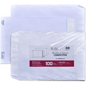 Pigna Buste a Sacco Competitor Bianco 230x330mm 80gr con Strip Adesivo - Confezione da 100 Pezzi