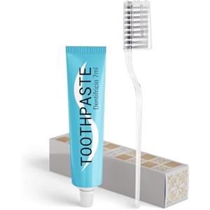 MAQA 20 Kit Pulizia Denti (1 Spazzolino + 1 Dentifricio da Viaggio) - Set Cortesia Hotel B&B Scatolato - Spazzolino con Coprisetola 14 cm + Dentifricio Menta al Fluoro 7 ml - Igiene Orale Ospiti, Viaggi