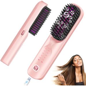 Bopcal Spazzola Lisciante per Capelli 3 in 1-10000mAh Spazzola Lisciante Senza Fili, 300 Milioni di Ioni, Riscaldata 30S, Ceramica antiscottatura, Viaggio, Portatile e Powerbank