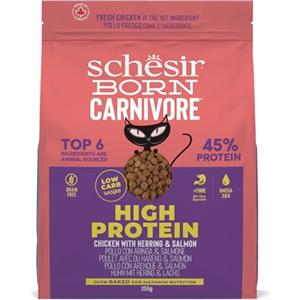 Schesir Born Carnivore, al gusto Pollo e Aringa, Crocchette per gatti adulti Cotte al forno (Sacco da 255g)