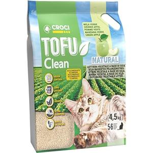 Croci Lettiera Tofu Clean 10L Mela Verde - Lettiera Gatti agglomerante profumata alla Mela Verde, Biodegradabile si getta nel WC, 100% vegetale, Sabbia Antiodore di lunga durata
