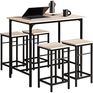 SoBuy Set Tavolo da Bar Alto con 4 Sgabelli Tavolo Salvaspazio per Cucina Piccola e Balcone, Stile Industriale Moderno Tavolino Alto da Esterno per Giardino o Terrazzo OGT11-N