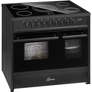 GURARI Cucina Elettrica GCH E 912 DF BL Cucina 90 cm a Libera Installazione Nero con Doppio Forno e Piano Cottura in Vetroceramica a 5 Zone Hi-Light, Classe Energetica A, Design - Moderno