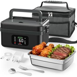 Reomdara Scaldavivande Elettrico Portatile 1L con Temperatura e Tempo Regolabili, Scaldavivande a Batteria Ricaricabile con Display LED Scaldavivande Portatile con Ufficio Viaggio Esterno（nero grigio）
