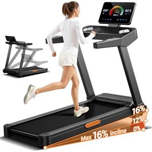 UMAY Tapis Roulant Salvaspazio con 16% Pendenza, 14KM/H Tapis Roulant Elettrico Pieghevole con Cardiofrequenzimetro, Tapirulan da Casa 3.5HP con Display LED, Carico massimo di 180 kg