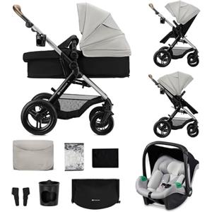 kk Kinderkraft Kinderkraft MOOV XL 3 in 1, Passeggino fino a 27 kg, Carrozzina, Con Seduta I-SIZE 40-75 cm, Pieghevole, Ammortizzatore, Convertibile, Navicella XL, Con Accessori, Grigio Chiaro