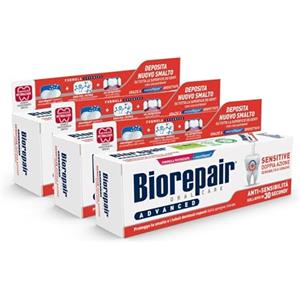 Biorepair, Dentifricio Advanced Sensitive, Doppia Azione Sensibilità e Gengive, Protegge le Gengive, Dona Sollievo in 30 Secondi, Con MicroRepair e CPC Antibatterico, Senza Fluoro e Parabeni, 3x75ml