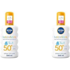 NIVEA SUN Spray Solare Kids Sensitive Protect & Play FP 50+ 200 ml, per Bambini e Neonati dai 6 Mesi in su, in Pratico Flacone Spray (Confezione da 2)