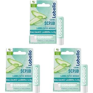 Labello Scrub Idratante Aloe Vera 4.8 g, Scrub Labbra con particelle esfolianti, aloe vera bio e vitamina E, Scrub labbra esfoliante senza oli minerali e microplastiche (Confezione da 3)