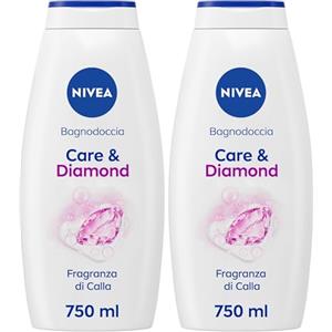 NIVEA Bagnodoccia Care & Diamond 750 ml, Bagnoschiuma in crema detergente e idratante, Crema docciaschiuma arricchita con Vitamine C, E e Oli Nutrienti dal profumo floreale di Calla (Confezione da 2)