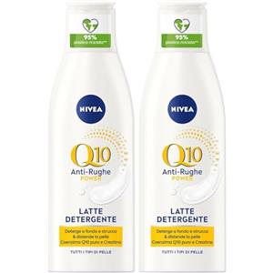 NIVEA Q10 Power Latte Detergente Viso + Antirughe da 200 ml, Detergente viso Idratante Anti-Età con Q10 e Creatina, Struccante viso idratante per pelle sensibile (Confezione da 2)