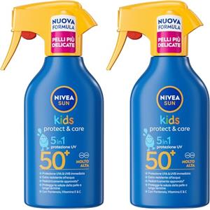 NIVEA SUN Kids Maxi Spray Protect & Care SPF 50+ 270 ml, Crema solare 50 bambini 3+ anni, Protezione solare 50 bambini spray extra resistente all'acqua e al sudore con Pantenolo, Vitamina C & E