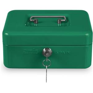 Amig mig - Cassetta portavalori - Cassaforte per contanti, banconote e monete - Con vassoio portamonete e 2 chiavi - Colore verde - Acciaio - 200 x 160 x 90 mm