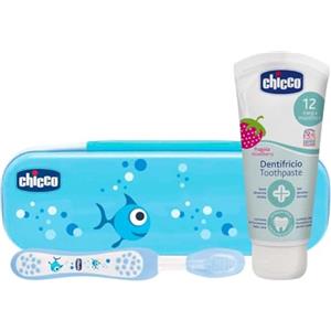 Chicco Set Dentale per Bambini, L'Astuccio Contiene Un Dentifricio 12 Mesi + e Uno Spazzolino, Azzurro