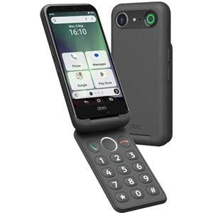 DORO - Pacchetto Smartphone Aurora A20 - Base di ricarica wireless - Telefono cellulare per anziani con flip - Tasto assistenza - GPS - Compatibile con apparecchi acustici - Cavo USB incluso - Grafite