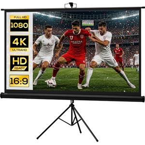 HOMCOM Telo Proiettore da 84 Pollici 4K HD Formato 16:9 con Treppiede Pieghevole e Altezza Regolabile, Schermo per Proiettore Portatile, Grandangolo di 160 Gradi, per Casa, Home, Cinema, Esterno, Nero