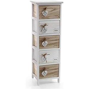 GICOS IMPORT EXPORT SRL Mobile cassettiera in Legno Bianca/Marrone 5 cassetti Decoro Home Cuore 26 * 32 * 98 cm Shabby Chic EDT-793394
