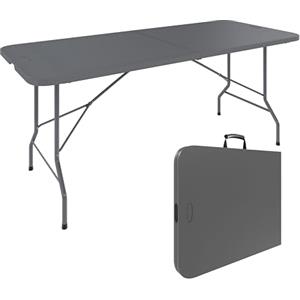 Bricozone Tavolino Pieghevole In Resina Dura Tavolo Campeggio Giardino Set Birreria Facile Trasporto Con Maniglia 180 x 74 x 74 Cm Ideale Terrazzo Fiere Sagre Rettangolare (grigio scuro)