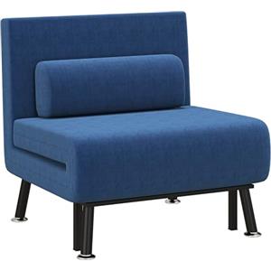 HOMCOM Poltrona Letto Singolo 3 in 1 con Schienale Reclinabile su 5 Livelli, Cuscino Imbottito e Materasso, Divano Letto Singolo Pieghevole per Soggiorno, in Acciaio, Lino, 75x70x75cm, Blu Scuro