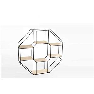 Gicos Scaffale bacheca libreria in Metallo Nero con mensole in Legno Serie Industrial 7 Ripiani 60 * 12 cm Forma ottagono HEZ-773525