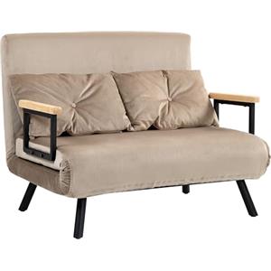 HOMCOM 4 in 1 Divano Letto 2 Posti, con Schienale Regolabile in 5 Posizioni, Divano Letto Matrimoniale Pieghevole con 2 Cuscini, Seduta Imbottita, in Velluto per Casa e Ufficio, 102x73x81 cm, Marrone
