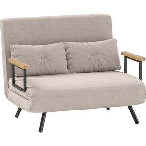 HOMCOM 4 in 1 Divano Letto 2 Posti, con Schienale Regolabile in 5 Posizioni, Divano Letto Matrimoniale Pieghevole con 2 Cuscini, Seduta Imbottita, in Velluto per Casa e Ufficio, 102x73x81 cm, Crema
