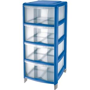 Sicignano Casalinghi Ingrosso Casalinghi Sicignano | Cassettiera a 4 Cassetti con Piedini e Ruote, Polipropilene, Linea Bambù - Design Moderno, Ideale per Casa e Ufficio - 38.5x39.5x86h cm, Colore Oceano/Trasparente, Made in Italy