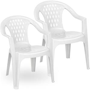 VIRSUS Set 2 Sedie da Giardino in Polipropilene di colore BIANCO, misura 57x61,5x79 cm, Sedia Impilabile, Schienale Basso con Rombi e Braccioli per Esterno ed Interno, Made in Italy -LYR508F