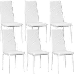 HOMCOM Set di 6 Sedie Sala da Pranzo in Finta Pelle, Sedie Cucina con Schienale Alto con Cuciture a Diamante e Gambe in Acciaio, Sedia Moderne per Cucina, Camera da Letto, Ufficio e Soggiorno, Bianco