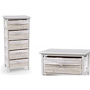 Gicos Mobile cassettiera Comodino comò in Legno Bianco 5 cassetti Intrecciati 40 * 29 * 90 cm Shabby Chic ZIH-777769