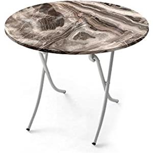 Gicos Tavolo tavolino tondo pieghevole in legno piano colore marmo grigio 90 * 75cm ideale per campeggio, festa, giardino, mare URU-823121