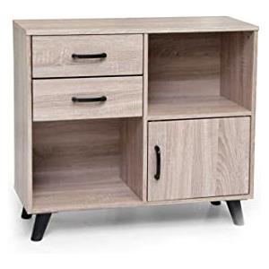Gicos Mobile cassettiera in legno truciolato 2 cassetti 1 anta 2 ripiani 80 * 30 * 70 cm colore rovere legno truciolato TCC-796494