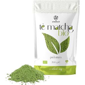 ERBOTECH Tè Matcha BIO, The Verde Giapponese Biologico in Polvere, Busta da 200g, Multivitaminico Naturale al 100%, Vegan. Ideale per Dolci, Frullati, Tè freddo