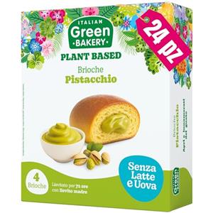 Italian Green Bakery Brioche Vegane Farcite con Crema al Pistacchio, Senza Lattosio, Latte e Uova, Merendine Artigianali Plant Based con Lievito Madre, 45 gr x 24 pz. (6 Confezioni) - Vegan With Love Italian Green Bakery