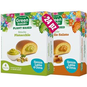 Italian Green Bakery Brioche Vegane 2 Gusti con Crema al Pistacchio e Caramello Salato, Senza Lattosio, Latte e Uova, Merendine Artigianali Plant Based con Lievito Madre, 45gr x 24pz. (6 Confezioni) - Vegan With Love