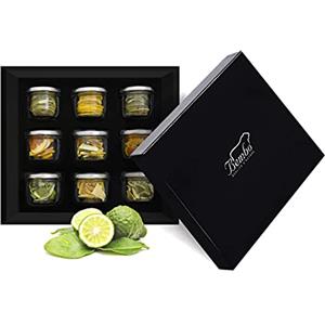 Bembo Qualità d'Autore BOTANICHE AGRUMATE PER GIN TONIC - 9 Botaniche di Base per il Tuo Gin Tonic in 9 Vasetti di Vetro per Professionisti e Appassionati - Sprigiona la Tua Fantasia - Regalo Elegante per Ogni Occasione